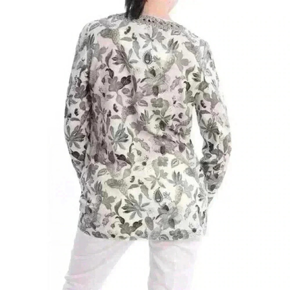 TORY BURCH Embellished Botanical Print Tunic Size 2 Floral Green Tan - Picture 4 of 9